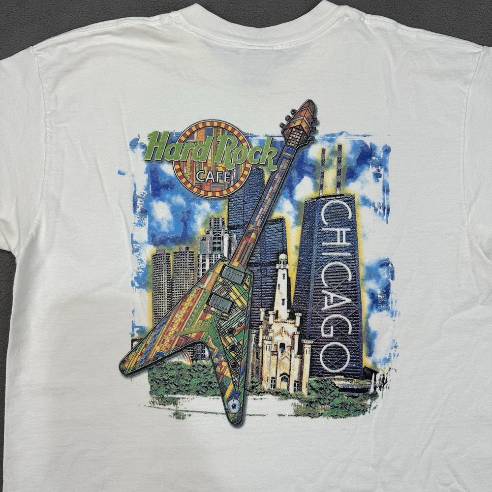 Hard‎ Rock Cafe Chicago Vintage 90 Tee Sz L Rock & Roll Guitar USA Single Stitch